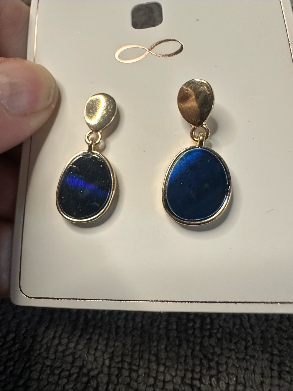 Gold-Tone Drop Earrings with Deep Blue Oval Stones